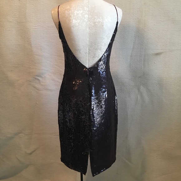 VTG S 90s Dress Purple Sequin Silk Backless Gown - Picture 2 of 8